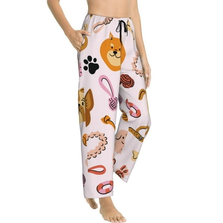 Goofa Cute Dog Printed Soft Pajama Pants for Women  Wide Leg Comfy Casual Lounge Yoga Pants-Small