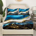 YST Black Blue Marbling Bed Sheets Set Watercolor Stripe King Sheet Set