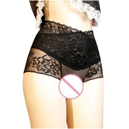 GA WEIHUA Clearance DealsWomens Hi-Cut Panties  Lace Floral Underwear  High-Waisted Smoothing Panty Mesh Sheer Briefs Open File Underpant(Black M)