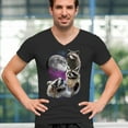 thumbnail image 4 of Racoons Howling at the Moon V-Neck T-shirt Funny Galaxy Wildlife Universe Humor Weird Animal in Space Tee, 4 of 7