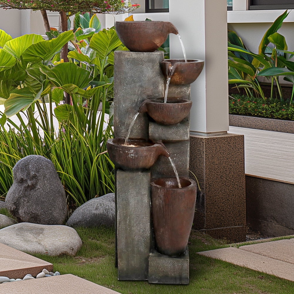 39.7”Outdoor Fountains and Waterfalls 5-tier Floor-Standing Water Fountain with LED Lights for Garden, Office,House, Patio, Backyard, and Home Art Decor