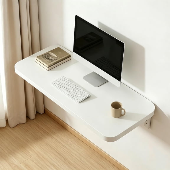 Warm White Wall-Mounted Folding Desk Compact Workspace for Home Office
