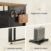 71 Executive Desk with Power Outlets, Modern L Shaped Office Desk with File Drawers and Pegboard, Large Computer Desk, Rustic Brown