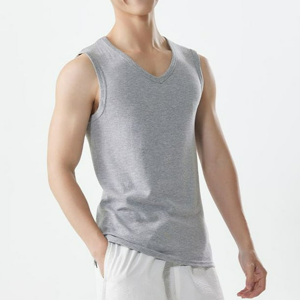 pstuiky Camisetas sin mangas para hombre, Camiseta deportiva informal sin mangas con cuello en V para hombre Chaleco de hombre xl