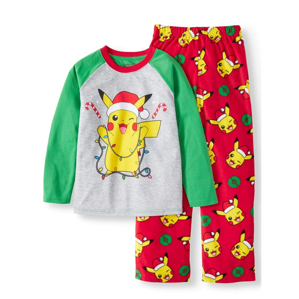 Pokémon Pokemon Boys' Holiday Pikachu Long Sleeve Top and Printed
