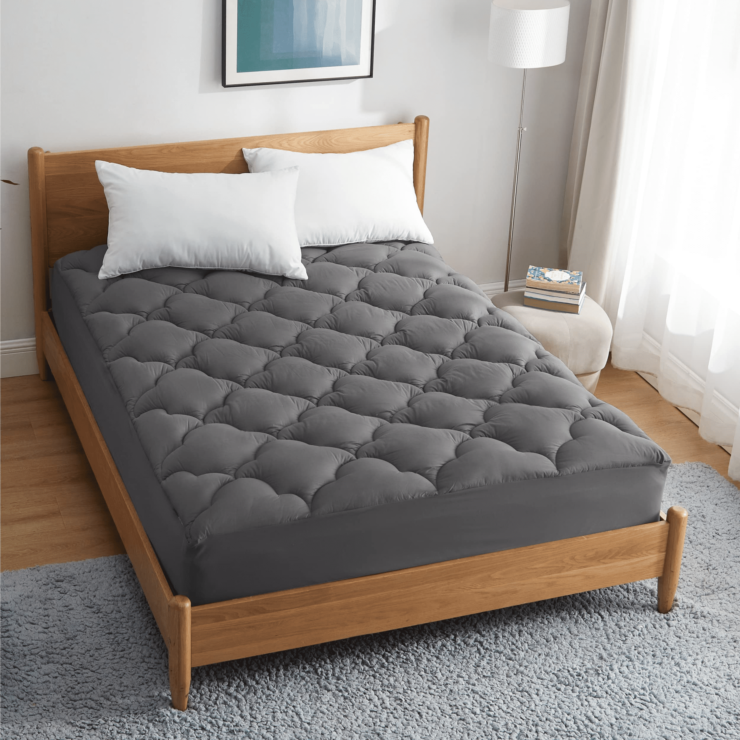 MERITLIFE Extra Thick Cooling Mattress Topper for Back Pain, 100% 400TC Waterproof Mattress Pad Cover - Down Alternative Pillow Top, Hotel Quality Hypoallergenic California King Size, Gray