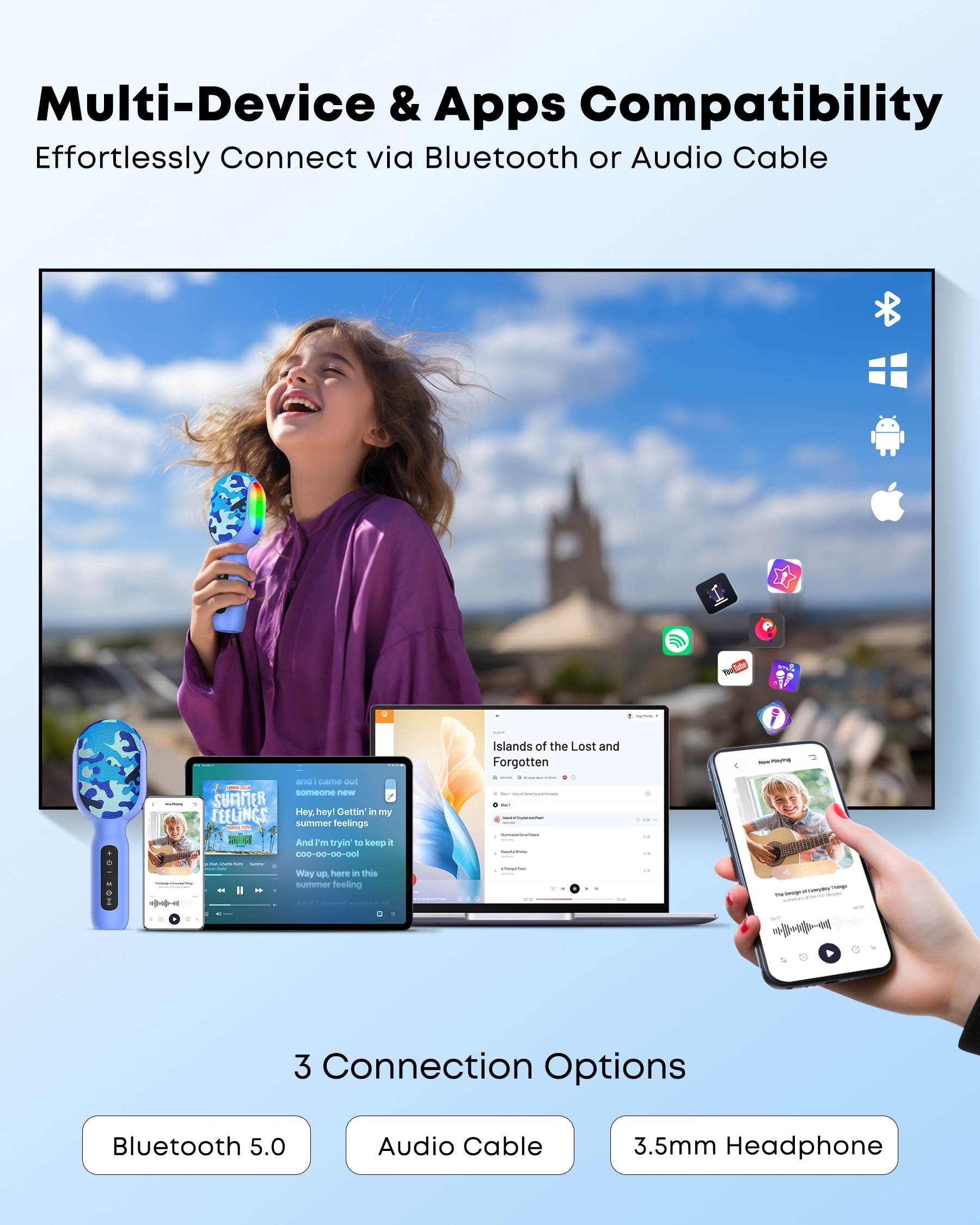Wireless Bluetooth Karaoke Microphone for Sing, Handheld Mic with Speaker, Voice Changer Effect