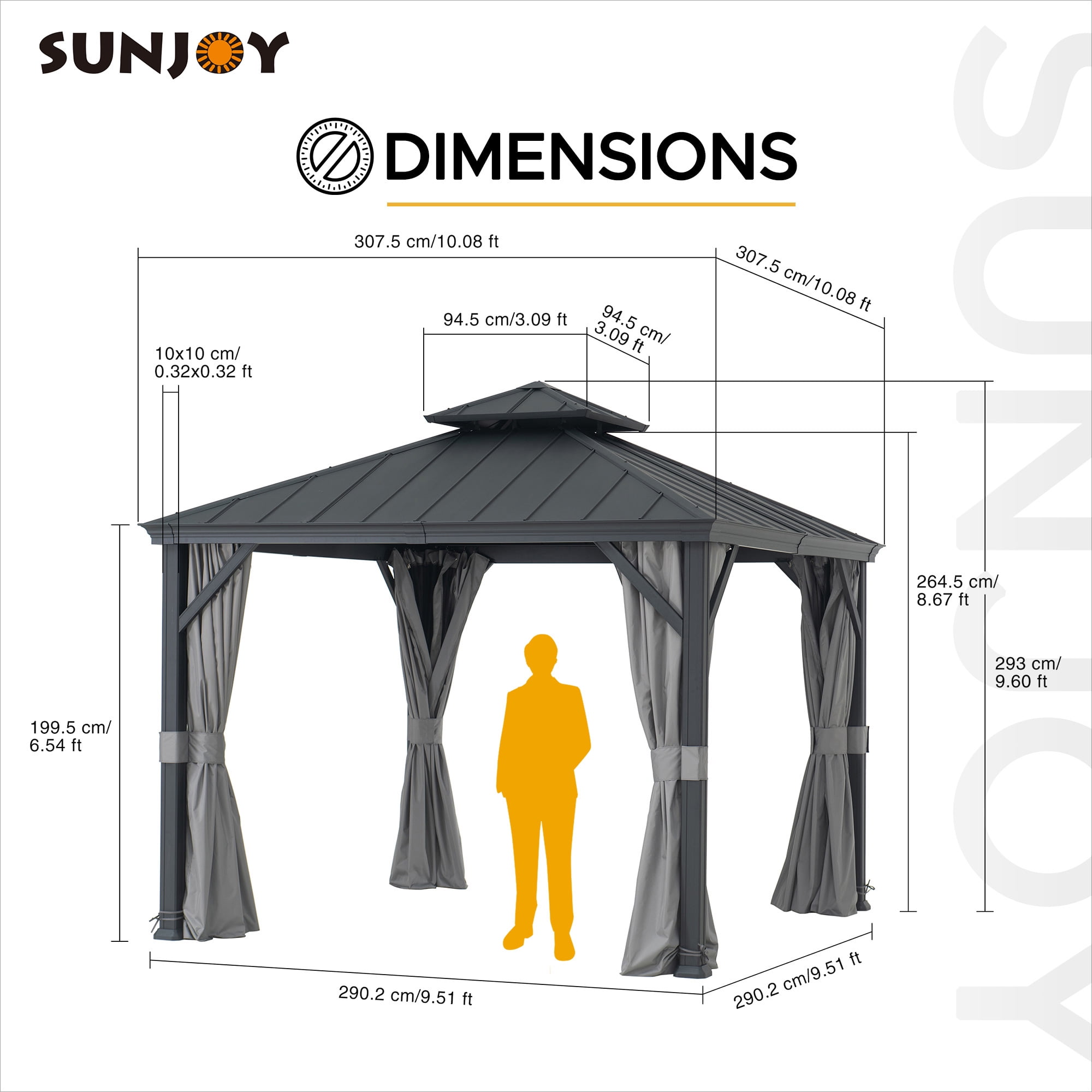 Sunjoy 10 ft. x 10 ft. Outdoor Gazebo with 2-tier Hardtop Roof
