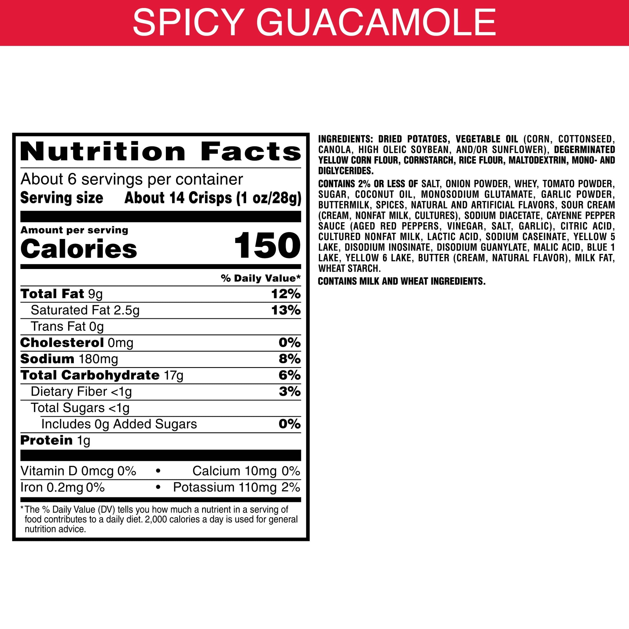 Pringles Spicy Guacamole Potato Crisps Chips, Lunch Snacks, 5.5 oz Canister