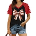 thumbnail image 2 of LVHAOGJOB T-Shirts Amples pour Femmes Imprimé Col en V Chemises Quotidiennes Hauts à Manches Courtes, 2 of 5