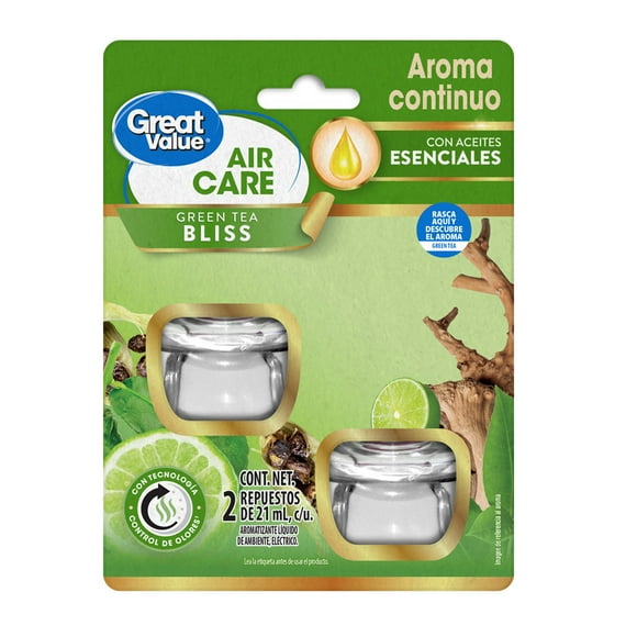 Aromatizante de ambiente continuo Great Value Green Tea Bliss 2 repuestos de 21ml