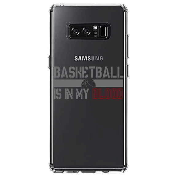 DistinctInk Clear Shockproof Hybrid Case for Samsung Galaxy Note 8 - TPU Bumper Acrylic Back Tempered Glass Screen Protector - Basketball is in My Blood