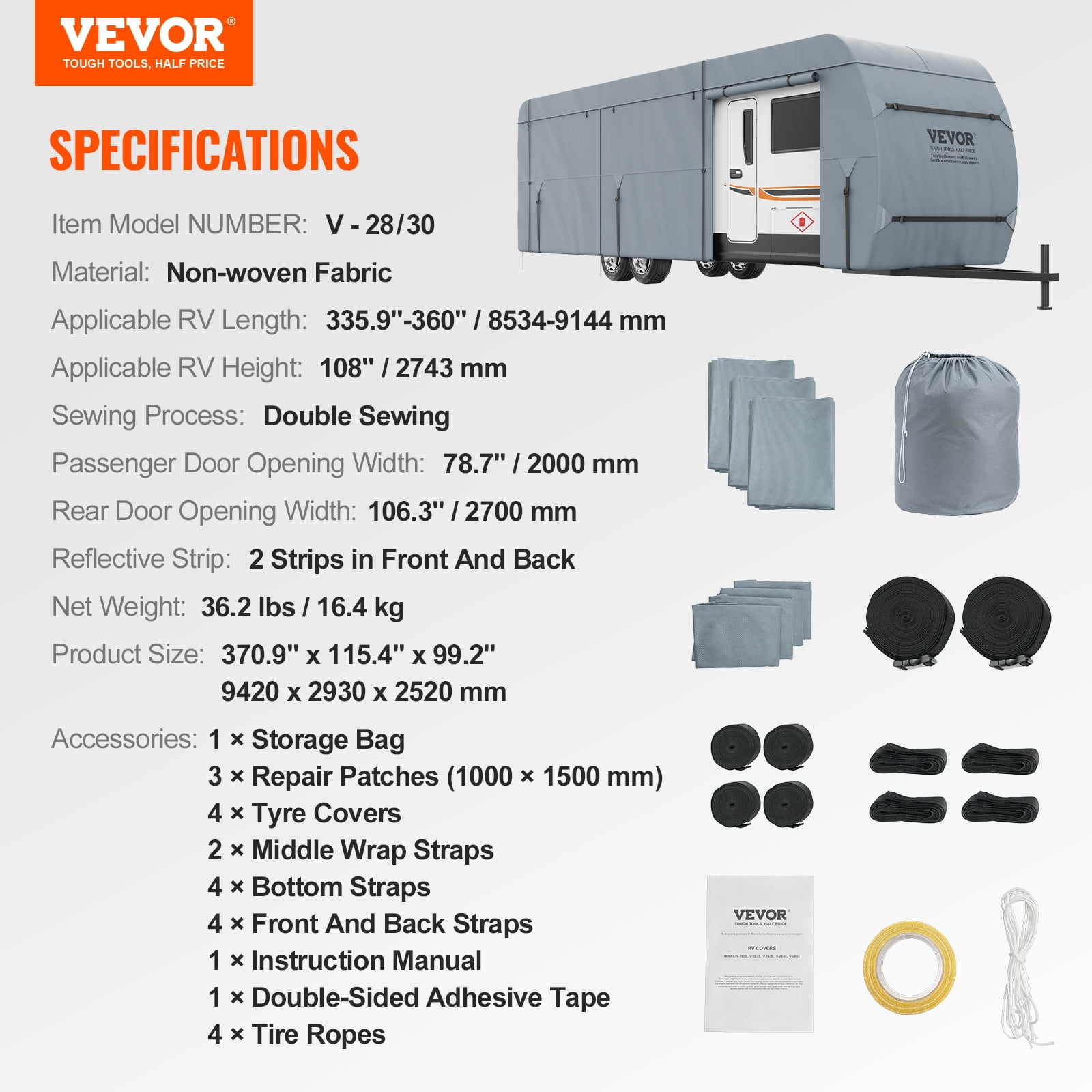 BENTISM Travel Trailer Cover, 28-30' RV Cover, 4-Layer Non-Woven