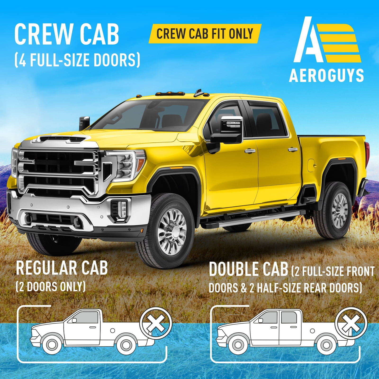 AEROGUYS In-Channel Window Deflectors Extra Durable Window Visors Rain Guards Fit for GMC Sierra 2500HD/3500HD 2020-2026 Crew Cab, Sun Visors, Wind Vent Visors, Car Accessories - 4pcs. AG0204