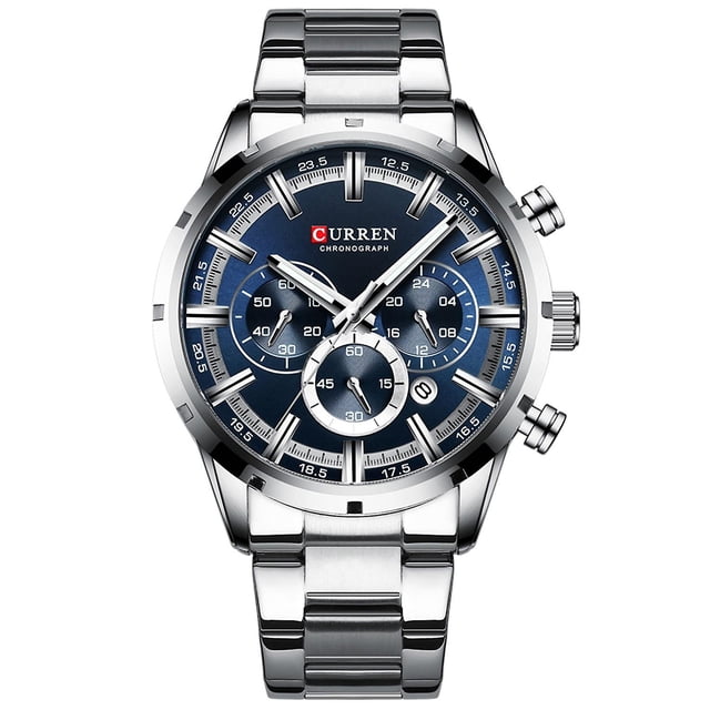 CURREN 8355 Reloj de cuarzo clásico de lujo para hombre, resistente al agua hasta 3 ATM, caja grande, esfera grande, luminoso, plateado