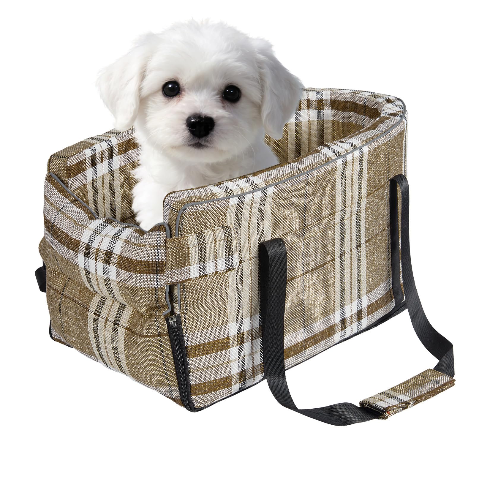 Center Console Pet Booster for Small Dogs | Portable Travel Restraint with Soft Washable Cushion & Safety Tether - Supports Pets Up to 13 lbs (Gray)