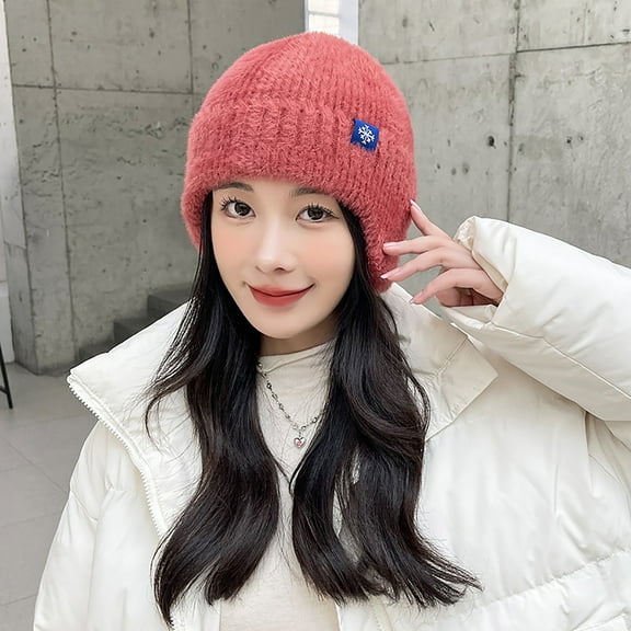 dianhelloya Warm hat Earflap Brimless Thick Warm Beanie Hat Women Winter Candy Color Riding Knitted Cap Costume Accessories Navy Blue