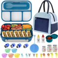 thumbnail image 1 of Bento Box Fiambrera, Contenedores para Adultos, Hombres y Mujeres con 4 Compartimentos, Contenedor de Comida para Almuerzo con Utensilios, Tarro de Salsa, Copa de mafín,Bolsa del Almuerzo(AZUL), 1 of 9