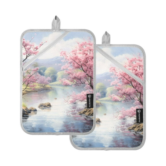 ALAZA Abstract Flowers and Trees Pot Holders Set of 2 Heat Resistant Kitchen Oven Mitts