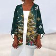 thumbnail image 2 of Women's Casual and Fashionable Christmas Printed Lightweight Mid-Length Jacket Cardigan, for Spring and Fall Wear,Dark Green,2XL, 2 of 7