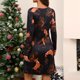 thumbnail image 4 of Moda Mujer Verano Casual Navidad Manga completa O-cuello Impreso Vestido Fridja  nbo970, 4 of 8