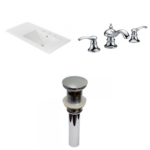 American Imaginations 35.5-in. W 3H8-in. Ceramic Top Set In White Color - Overflow Drain Incl. AI-29843