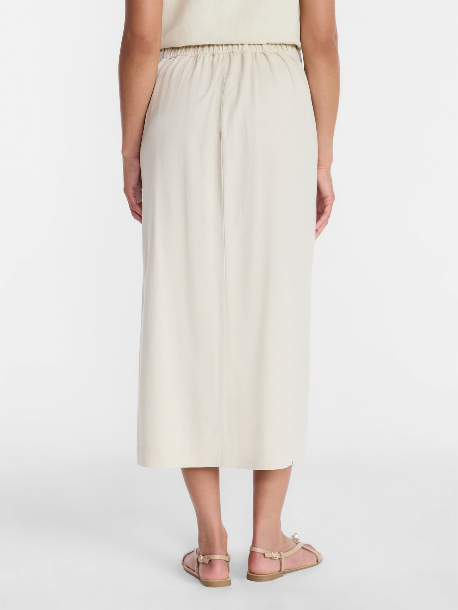 Time and Tru Women's and Women’s Plus Linen Blend Midi Skirt with Side Slit, Sizes XS-XXXL