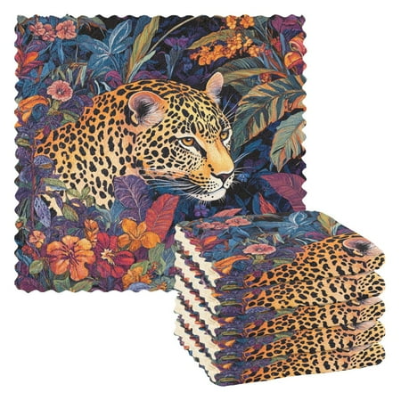 

6 Pieces of Kitchen Towels 11x11Inch Kitchen Dish Cloths Kitchen Dish Towels Reuseable Cleaning Cloths Colorful Flowers and Jaguars