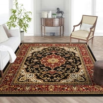 Noble Medallion Red Green Ivory Light Blue Black Persian Floral Oriental Formal Traditional Area Rug Shed Free Modern Contemporary Transitional Soft Living Dining Room Rug