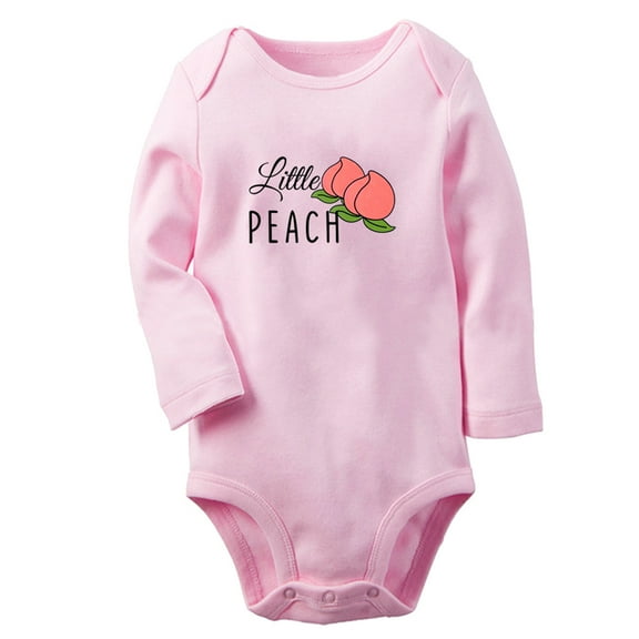 iDzn Little Peach Novelty Rompers, Newborn Baby Unisex Bodysuits, Infant Jumpsuits, Toddler Kids Long Sleeve Oufits (Pink, 0-6 Months)