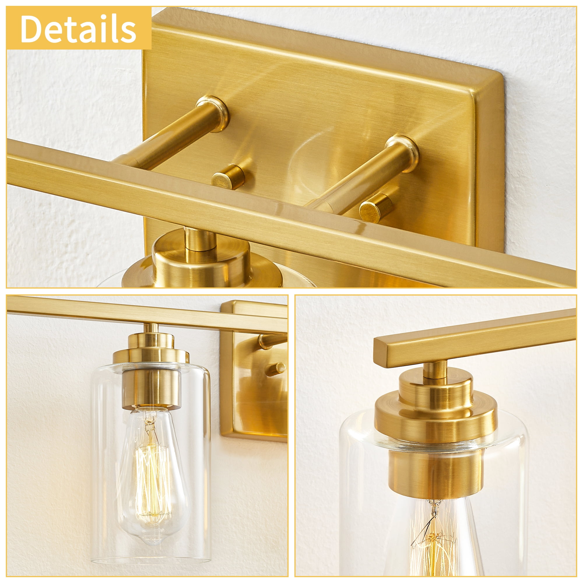 KAWOTI Modern 5-Light Vanity Light Fixtures over Mirror, Antique Brass Bathroom Light Fixtures with Clear Glass Shade