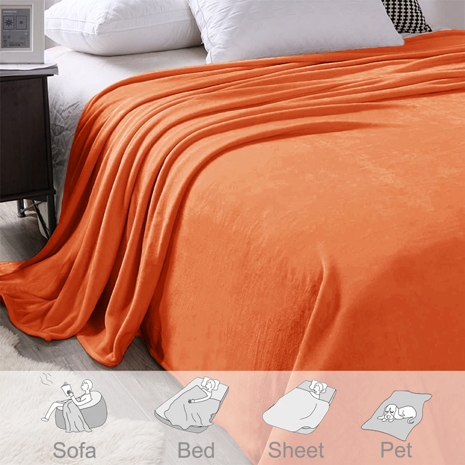 Exclusivo Mezcla Twin Size Flannel Fleece Velvet Plush Bed Blanket as Bedspread, Coverlet, Bed Cover (60"x80", Burnt Orange)