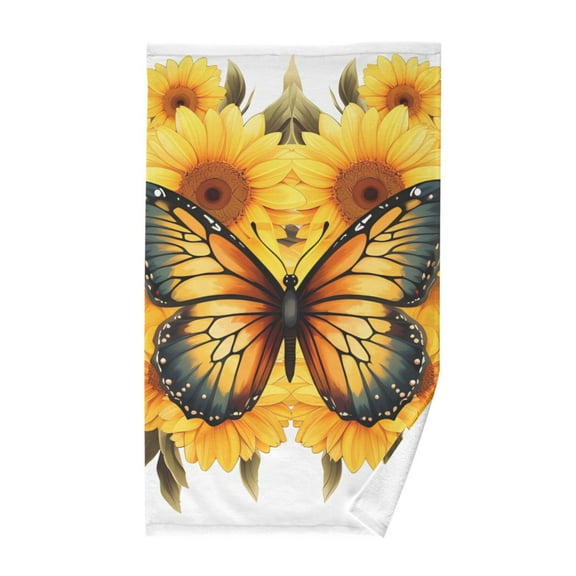Butterfly in Sunflowers Cotton Face Towels Soft Hand Towel Absorbent Bathroom Towel for Kitchen Hotel Decoration