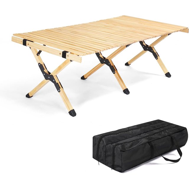 Bilot 4ft Portable Picnic Table, Folding Wooden Camping Table with Bag
