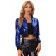 thumbnail image 2 of Chaqueta De Lentejuelas Tipo Aviador Con Cremallera En La Parte Delantera Con Purpurina Brillante Para Mujer Azul XS, 2 of 2