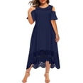 thumbnail image 1 of FAVIPT Robes Formelles pour Femmes Été Patchwork à Volants Robes Élégantes Manches Courtes Col Rond Robe Grande Taille Coupe Ample Dentelle Robes 2025 Bleu,TTTG, 1 of 5