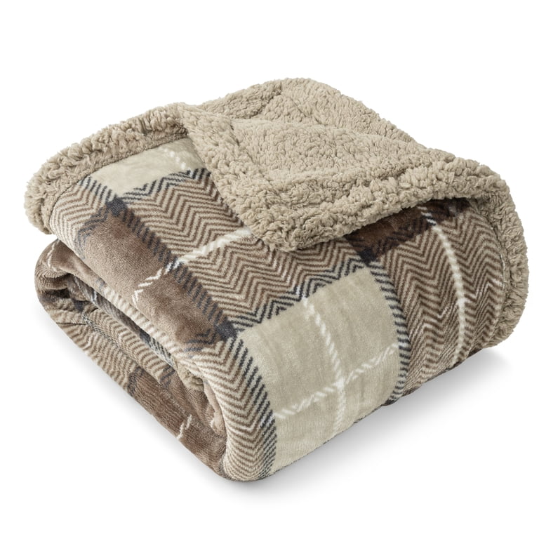 Pavilia 50" x 60" Plaid Sherpa Throw Blanket, Dark Grey photo 8