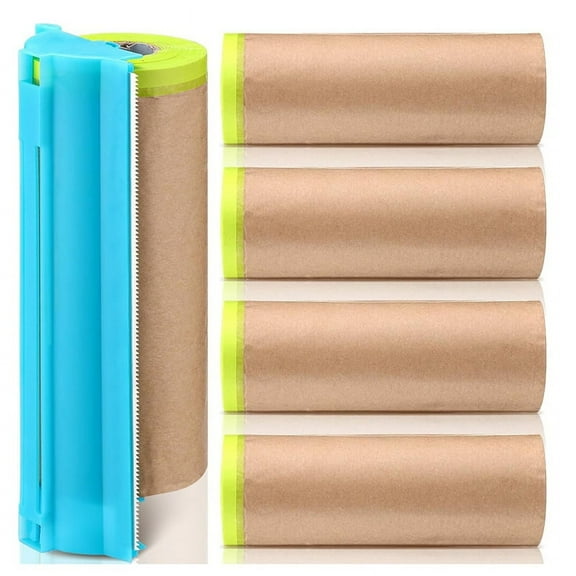 4 Rolls Pre-Laminated Masking Paper for Painting Automotive Tape Cutting Paint Adhesive Protective Paper Rolls