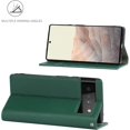 thumbnail image 3 of Fit for Google Pixel 6 Genuine Leather Wallet Case with RFID Blocking Card Holder,Headset Winder,Flip Folio Magnetic Closure,Kickstand,Wrist Strap Cover Case for Google Pixel 6,6.4",Deep Green, 3 of 14