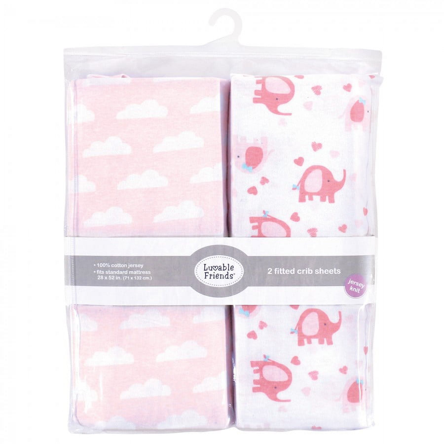 Luvable Friends Baby Girl Fitted Crib Sheet, Girl Basic Elephant, One Size