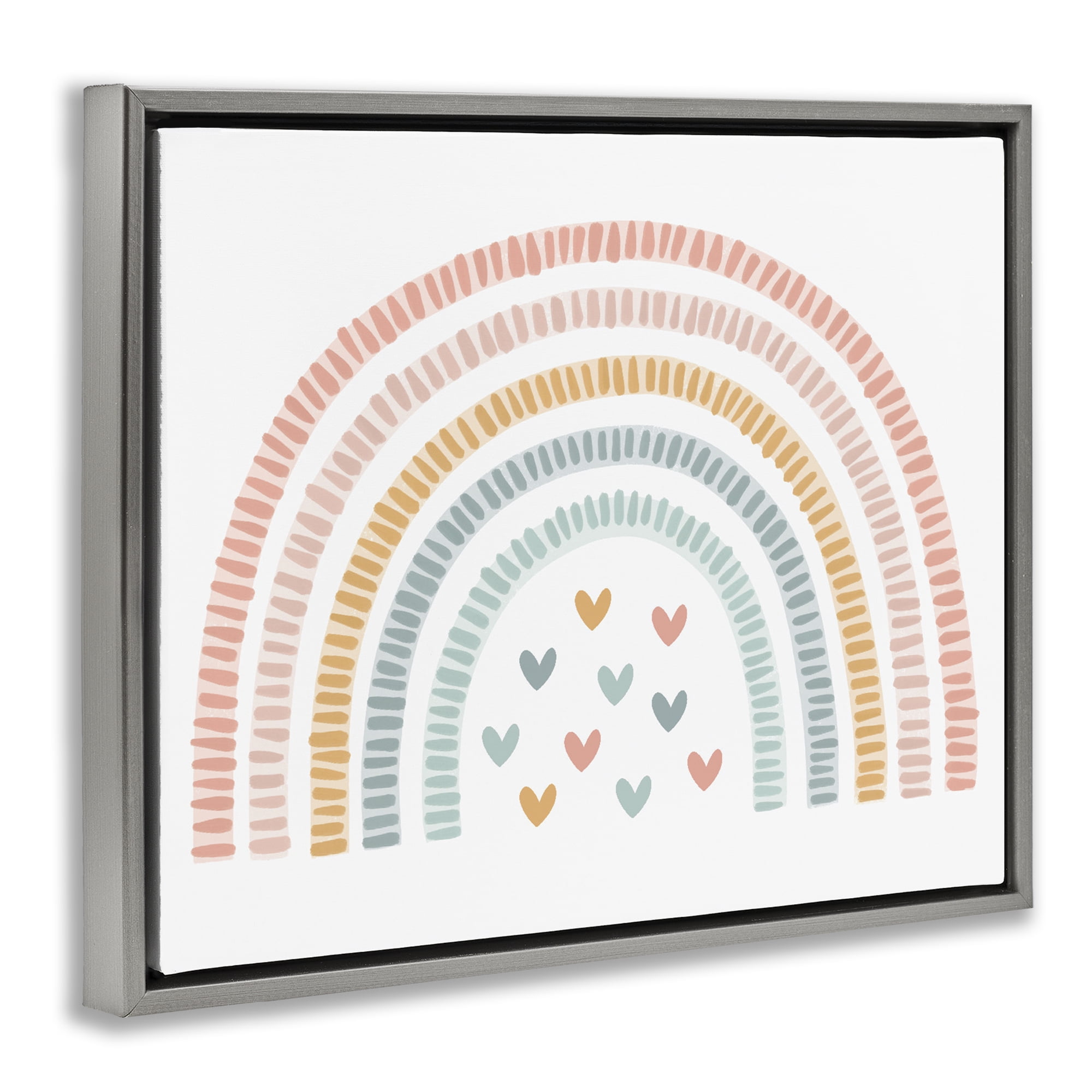 Stupell Industries Whimsical Pastel Rainbow with Hearts Gray Framed Floater Canvas Wall Art, design by Lil' Rue