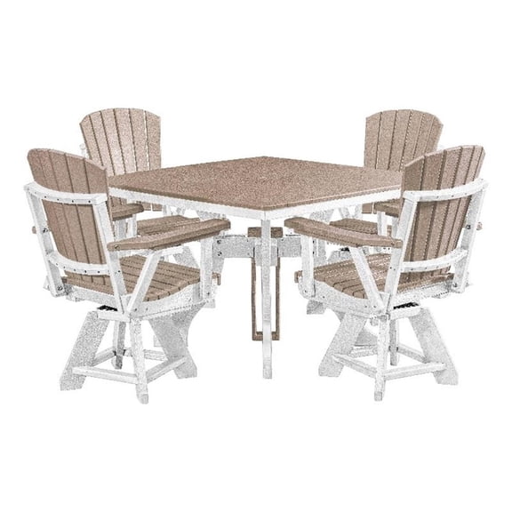 Five Piece Square Dining Height Dining Set in Weatherwood/White