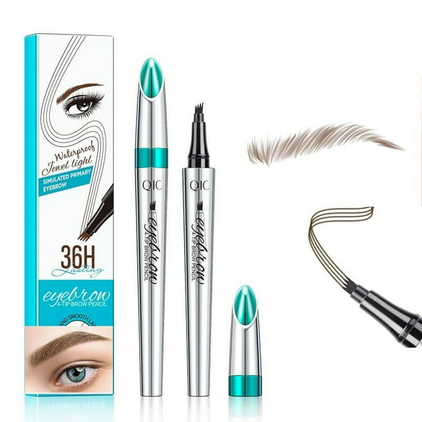 Lápiz capacitivo para cejas Yulinlon Q703, impermeable, 4 puntas, color marrón claro