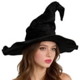 thumbnail image 3 of Wide Brim Curly Peak Halloween Witch Costume Hats for Women Soft Lightweight Foldable Wizard Headwear Decorative Accessory for Night Party Wear,Black, 3 of 6