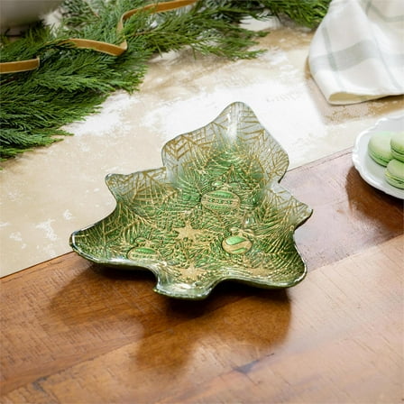 Shades of Green Plate Glass Tree Serving Dish, 8.5"L x 12"W