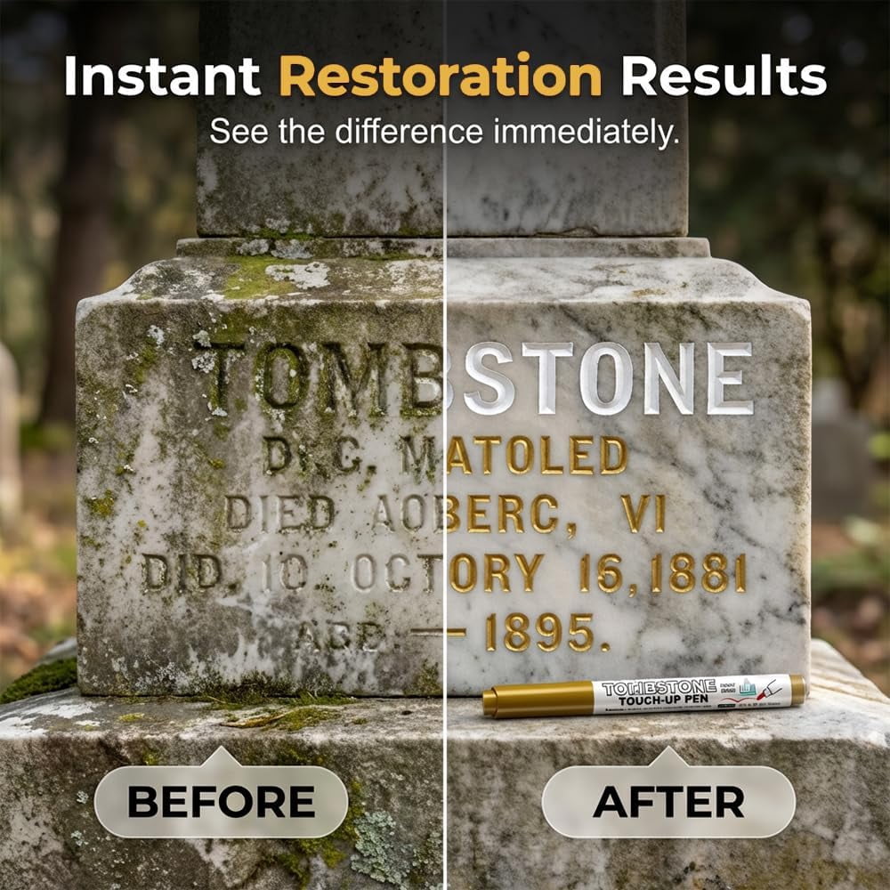 Tombstone Marker Pen For Restoring Faded Grave Inscriptions,4 Pack Waterproof Permanent Oil Based Paint Marker Pens- Metallic, Quick Drying Marker for Metal, Rock, Wood, Plastic, Glass, Rubber