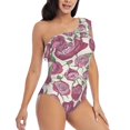 thumbnail image 3 of Wukai Rose Flowers Chic One Shoulder Swimwear with Ruffle Design and Tummy Control Skirt: Fashionable, Supportive, Comfortable for Beach-Large, 3 of 7