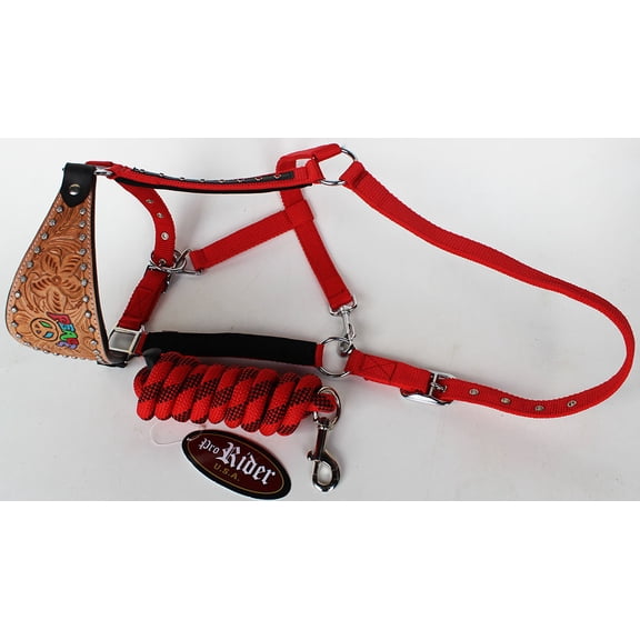 Horse Noseband Tack Bronc Leather HALTER Tiedown Lead Rope 280286