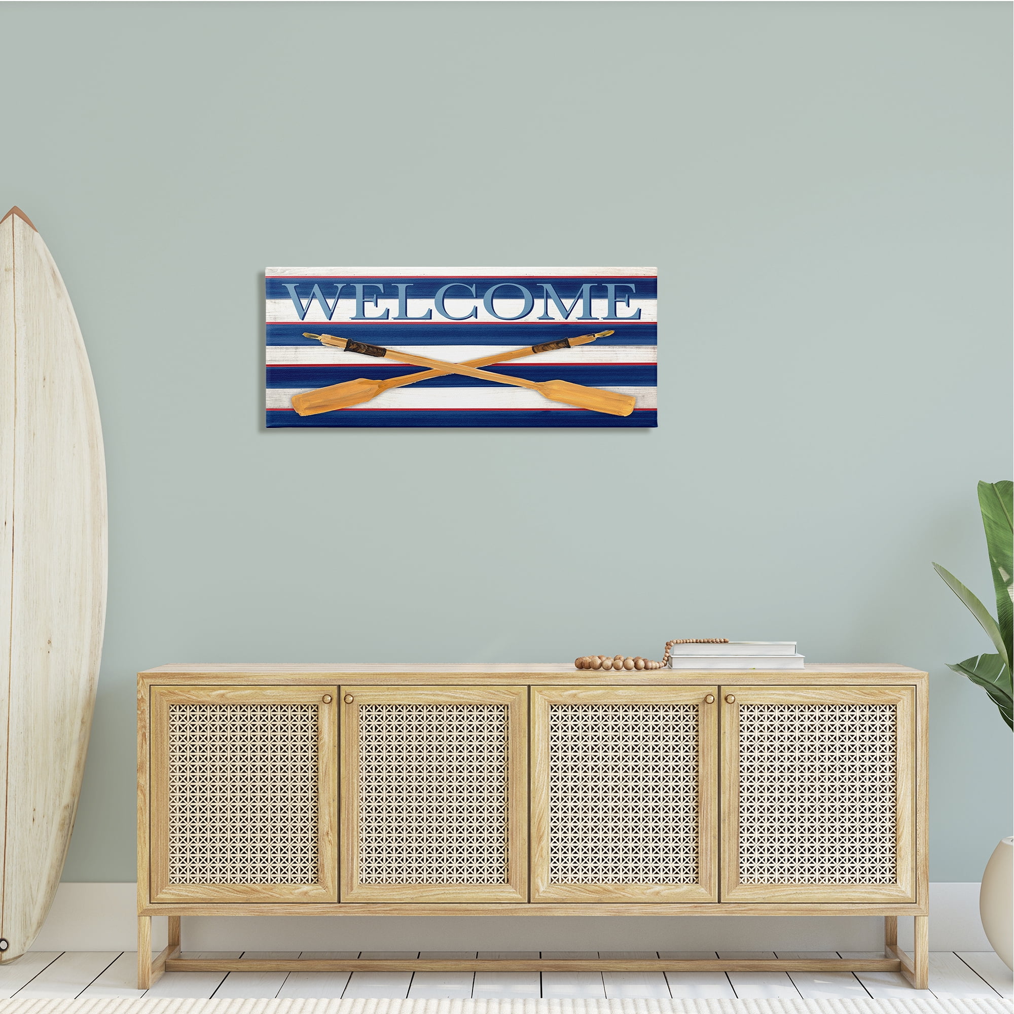 Stupell Industries Welcome Oars Symbol Water Waves Patterned Sign,40 x 17, Design by Julie DeRice