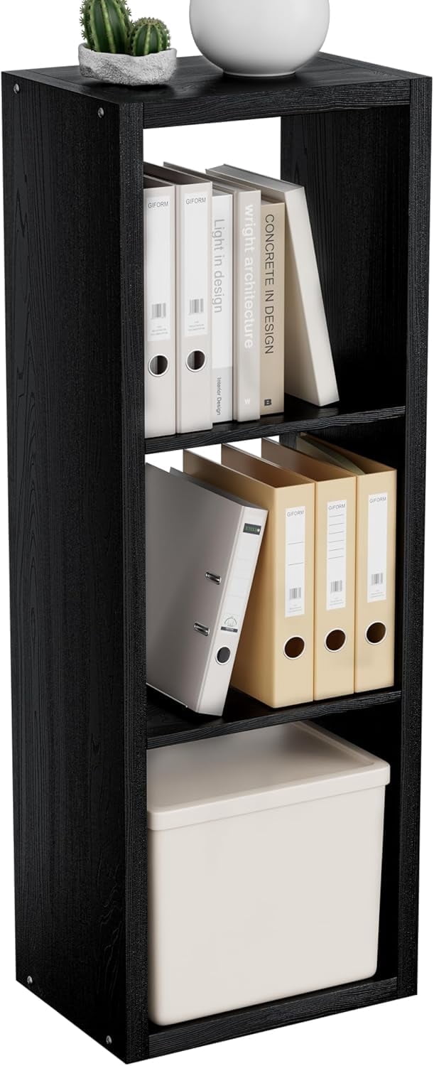 Anhdah 3 Cube Storage Organizer Bookshelf, Black Wooden Bookcase Storage Shelf, Sturdy 3-Cube Organizer for Living Room, Bedroom, Home Office, Easy Assembly
